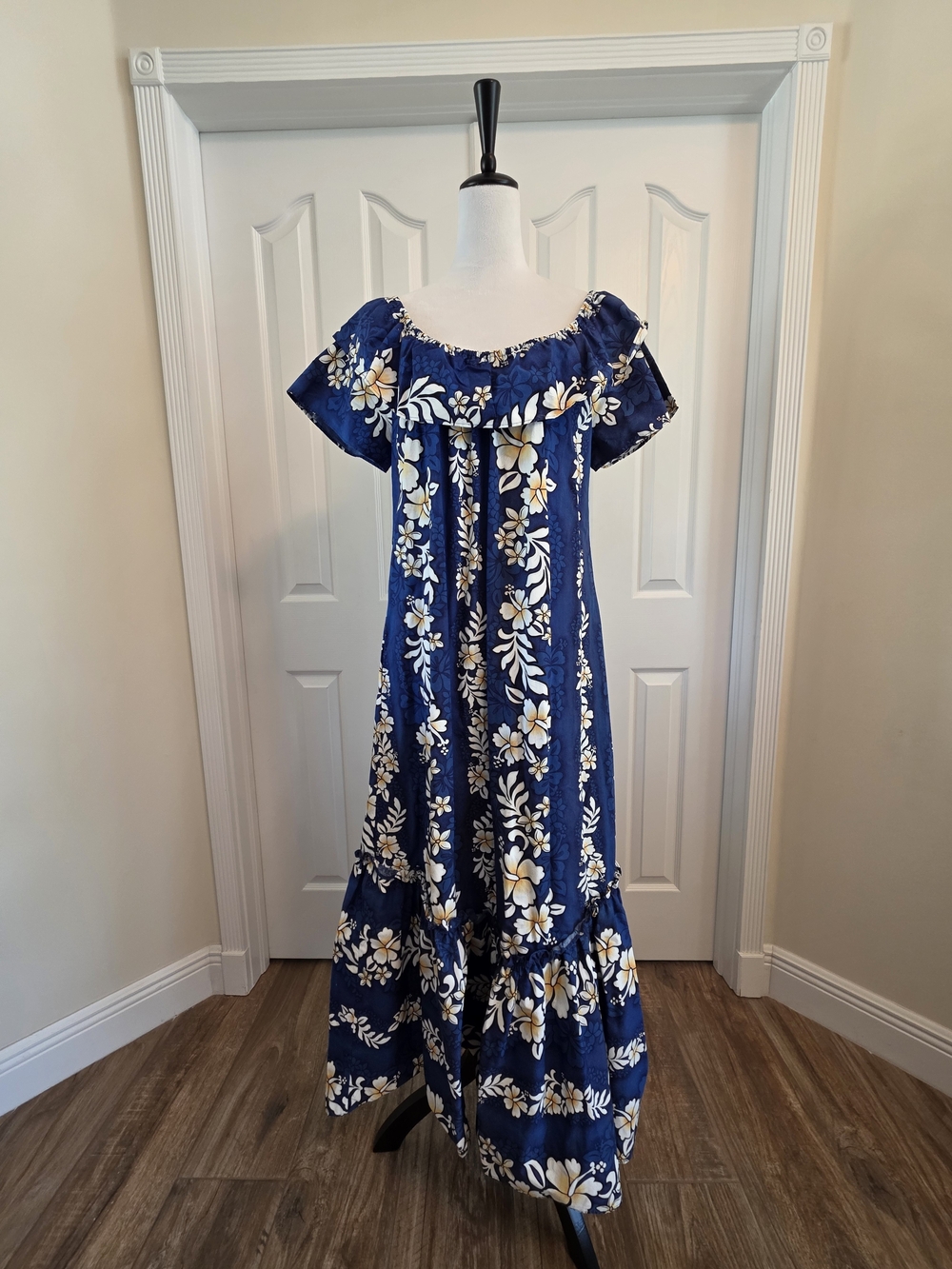 Vintage Jade Fashions Made In Hawaii Blue Floral Cotton Maxi Dress Size S - Picture 8 of 12